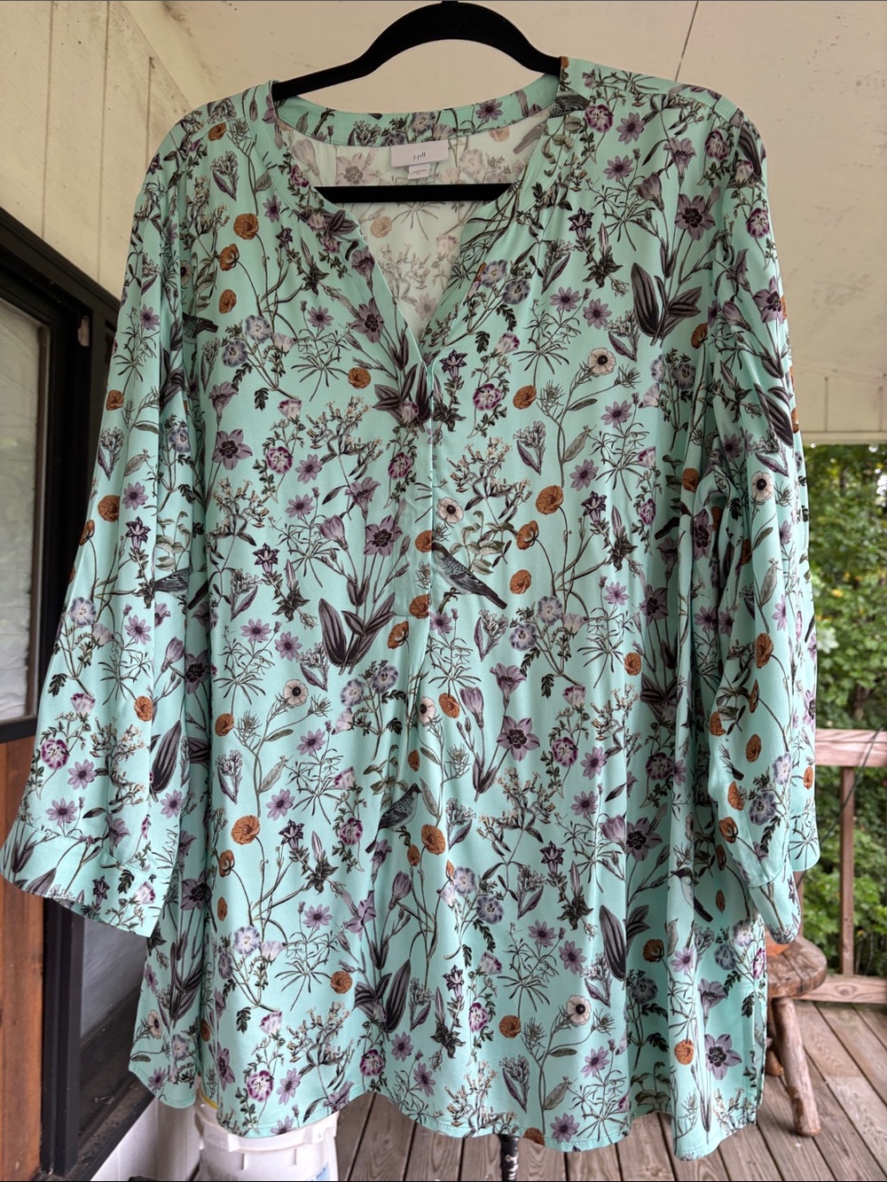 J. Jill Mint Floral V-Neck Tunic Top